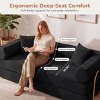 79" Convertible Futon Sofa Bed, Couch for Living Room | Black | 5-in-1 Corduroy Modular Futon Couch with Pocket Springs, Sleeper Sofa, Pull Out Couch Bed, No Assembly