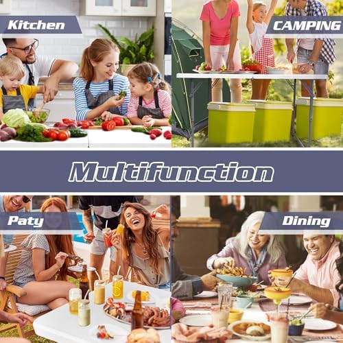 Camp Field 4FT Folding Table, Heavy Duty, 330 lb Capacity, White | 4 Foot table for dining, parties, games, picnics and camping, with durable plastic top and space-saving folding design.