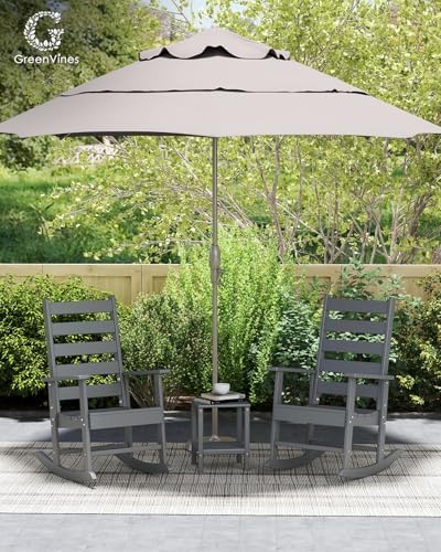 GREENVINES Outdoor Rocking Chairs Set of 2, HDPE Porch Rockers, Grey | Big & Tall | Heavy Duty Patio Rocker Chair | All Weather | Low Maintenance | 350LBS Capacity for Balcony Garden Backyard