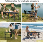 Anbte Folding Camping Table with Storage Net, 3ft Portable Table, 35" x 16" | Aluminum Folding Table, 3 Adjustable Height Max 27.5", Picnic Table For Indoor Outdoor Backyard Travel Tailgate, Pure Black