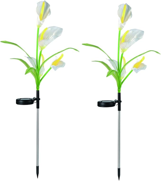 Veesee Solar Garden Lights - Outdoor Stake Lights with Calla Lily Design, Decorative for Lawn, Yard, Patio & Landscape (White, 2Pack)