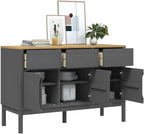 Grey Solid Pine Wood Sideboard with Engineered Wood Construction, Modern Storage Furniture for Dining Room and Living Room, Spacious Drawers and Doors for Organization