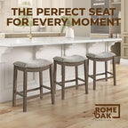 ROME + OAK Parker 26-Inch Backless Counter Stool, Backless Saddle Kitchen Stool in Walnut Finish with Grey Fabric Upholstery Cushion Seat