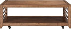Pemberly Row 3-Piece Living Room Table Set, Harvest Brown Wood Finish, Poplar and Maple Veneers, Includes Cocktail Table with Casters and 2 End Tables, Shaker Style, Storage Shelves for Living Room