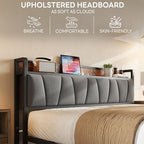 LIKIMIO Full Size Bed Frame with Storage Headboard and Charging Station