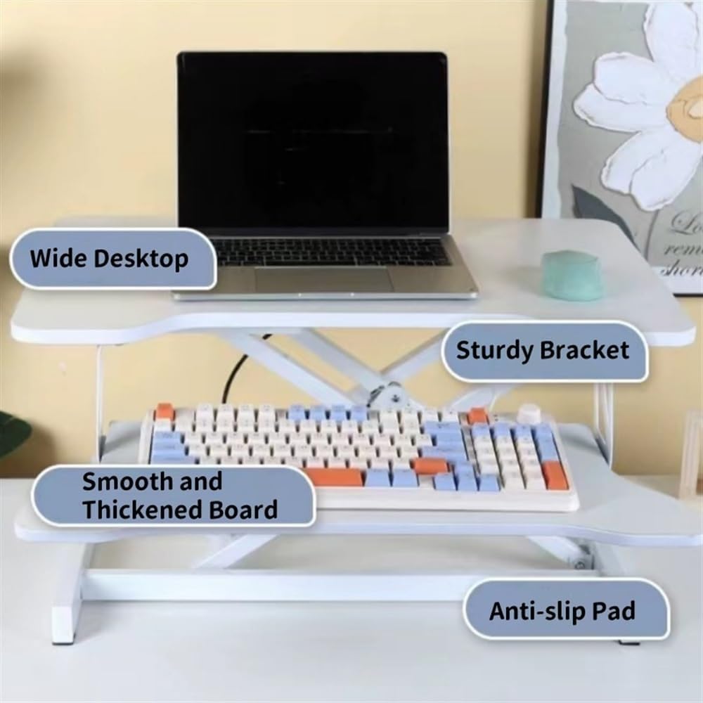 Tea Table, Standing Desk Converter Stand Desk with Keyboard Tray Height Adjustable Stand Up Desk Riser Suitable for Use in Laptops and Single Monitor Work Consoles Home Offices(Beige,25.6 * 15.7in)