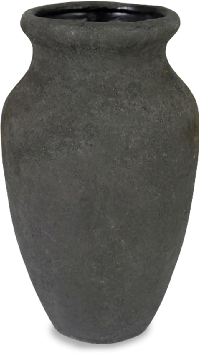 roro 7-Inch Handmade Textured Black Ceramic Prunus Vase - Artisan Handcrafted for Home & Office Decor, Ideal Housewarming Gift, Modern Rustic Farmhouse Minimalist