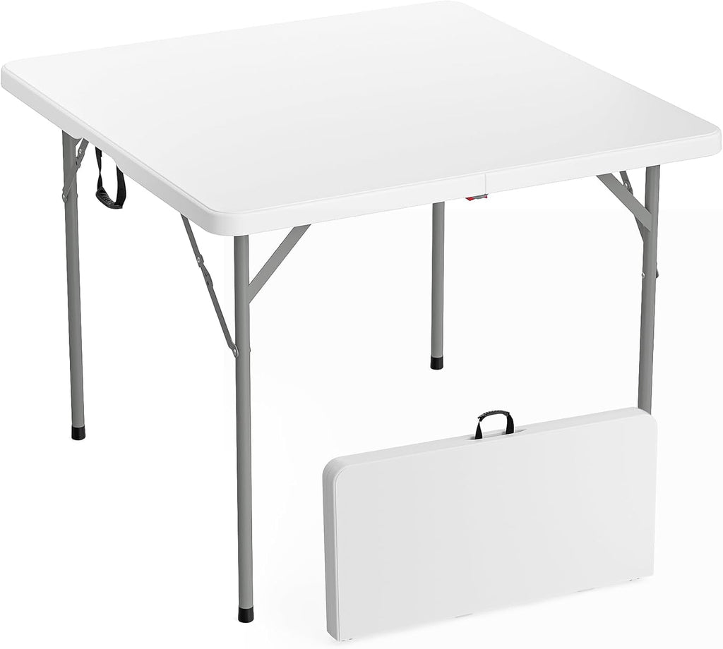 VINGLI 38" Fold in Half Square Table, Bi-Folding Commercial Portable Plastic Dining Table for Kitchen Outdoor Party Wedding Event, White