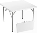 VINGLI 38" Fold in Half Square Table, Bi-Folding Commercial Portable Plastic Dining Table for Kitchen Outdoor Party Wedding Event, White