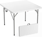 VINGLI 38" Fold in Half Square Table, Bi-Folding Commercial Portable Plastic Dining Table for Kitchen Outdoor Party Wedding Event, White