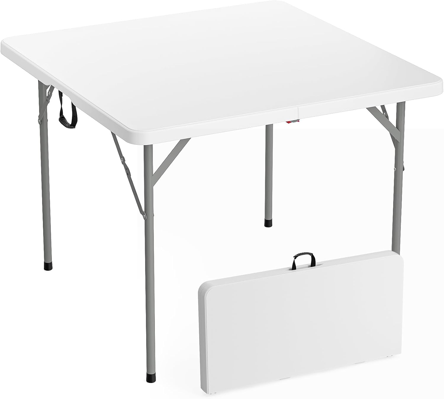 VINGLI 38" Fold in Half Square Table, Bi-Folding Commercial Portable Plastic Dining Table for Kitchen Outdoor Party Wedding Event, White