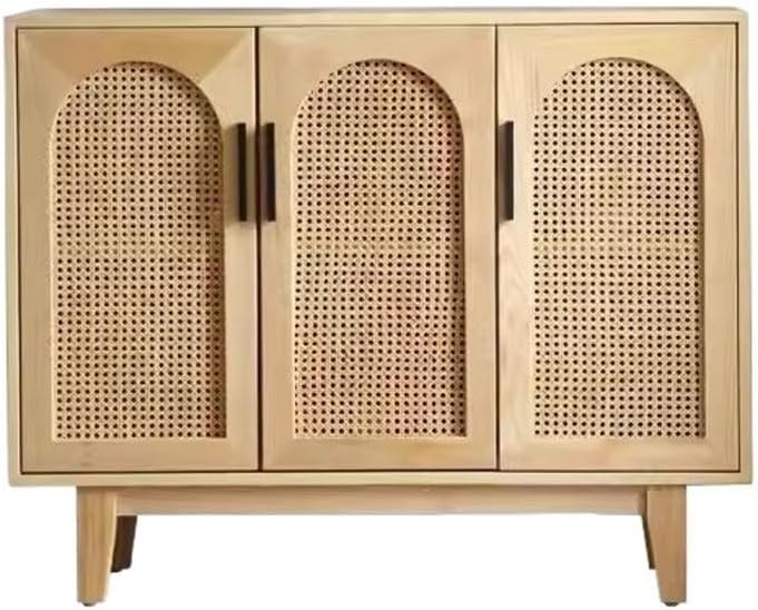 Entryway Cabinet Simple Solid Wood Rattan Dining Sideboard Nordic Home Living Room Kitchen Storage Locker Sideboard Storage Cabinet(M:120CMX35CMX90CM)