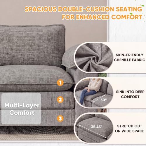 Homall 118.9" L Shaped Cloud Couch, Modular Sectional Sofa for Living Room | Comfy Chenille, Movable Ottoman, 30" Deep Seat, Washable Cover, Sturdy Frame, High-Density Foam, Easy Assembly, Light Grey