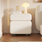 Modern Nightstand with 2 Drawers Minimalist Stylish Bedside Table Handleless Design Night Stands with Leather End Table for Room All Occasion(White,30 cm)