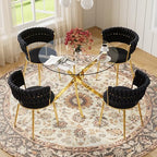 Round Glass Dining Table Set for 4, 36'' Small Circle Glass Kitchen Table with 4 Luxury Black Gold Velvet Dining Chairs, 5-Piece Dining Room Table Set for Small Place(Gold Base)