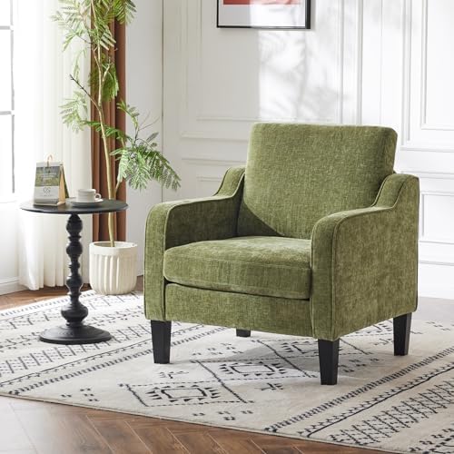 VINGLI Accent Chairs Set of 2, Modern Traditional Armchair for Living Room | Olive Green Reading Chair for Bedroom, Chenille Upholstered Sofa Chairs, Comfy Chair for Small Space, Apartment, Waiting Room
