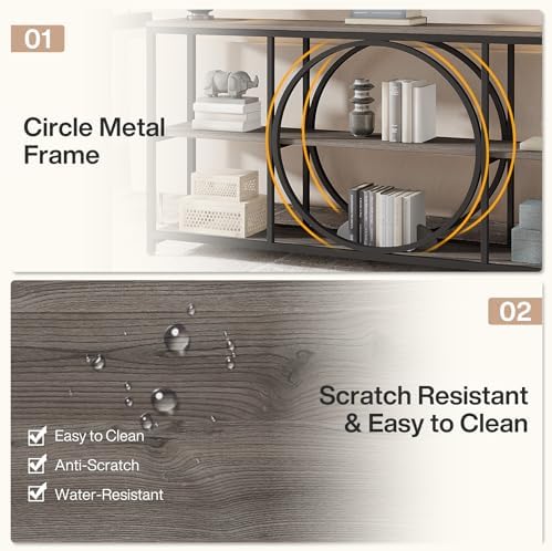 Tribesigns Extra Long Console Table, 70.9" Sofa Table with 3 Tier Shelves | Narrow Sofa Tables with 3 Tier Wood Storage Shelves, Industrial Metal Frame for Entryway Hallway Living Room Behind Couch