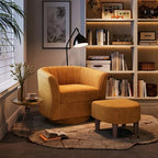 LINSY Large Swivel Accent Chair with Ottoman, Velvet Barrel Chair with Footrest, Modern Upholstered Comfy Reading Chair Armchair for Living Room, Bedroom, Study Room, Office, Yellow