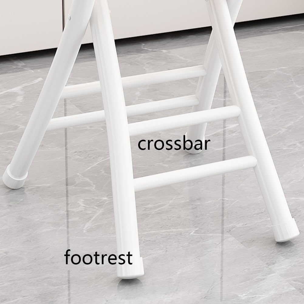 Folding Stool with Backrest, Cushioned Padded Leather Round Portable Foldable Bar Stool Chair for Kitchen(White)