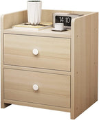 Bedside Table, Bedside Table Household Storage Cabinet 2 Drawers Guardrail Design Solid Wood e Small Telephone Station for Bedroom, Living Room 33x26x40cm(Color:White) (Wood Color)