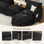 140" U-Shaped Modern Modular Sectional Sofa, Chenille Cloud Couch with Storage Ottoman, Deep Seat Couches with Side Pocket for Living Room, Bedroom and Apartment, Dark Grey
