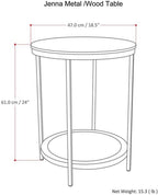 Industrial Round Side Table, 18" W x 24" H, Mango Hardwood and Metal Frame, Natural Finish, Open Bottom Shelf, Multipurpose Accent Table for Living Room, Bedroom, or Office