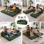 79" Convertible Futon Sofa Bed,High Back Couch for Living Room | 5-in-1 Corduroy Loveseat Sleeper, Futon Couch with Ergonomic Support & Side Storage Pocket, No Assembly,Olive Green