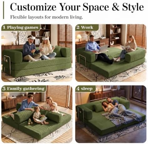 GEARIVY Folding Sofa Bed Convertable Corduroy Couch King Size Floor Sleeper 4-in-1 DIY Combination Modular Sofa Fold Out Futon Lounge Comfy Foldable Lazy cama for Living Room