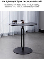 Elegant Round Side Table with Slate Top and Carbon Steel Base - Perfect for Living Rooms, Balconies, and Bedrooms (Diameter 40CM [Black Gold + Black Rack])