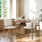 LUE BONA Linen Farmhouse Dining Chairs Set of 4, Natural Wood Leg | Comfortable Wide back with thick foam padded and Solid wood legs for dining room, kitchen or restaurant