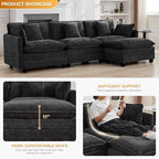 111'' Sectional Cloud Deep Seat Couch, Modern Comfy Chenille L Shaped Sectional Sofa for Living Room Set, Upholstered Modular 4-Seats Sofa Couch with 1 Movable Ottoman, Dark Grey