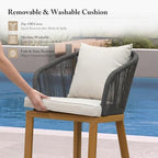PURPLE LEAF 4 Pieces Bar Height Stools Patio Modern Aluminum Wicker High Back Arms Bar Chairs with Removable Cushions and Pillows for Garden Pool Outdoor Barstools, Teak