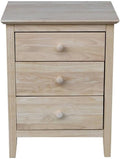 25"H Solid Wood Bedroom Nightstand with 3 Drawers, Parawood Construction, Paint or Stain in Any Color, Durable and Eco-Friendly, Unfinished
