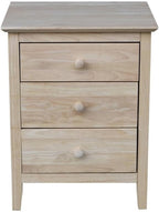 25"H Solid Wood Bedroom Nightstand with 3 Drawers, Parawood Construction, Paint or Stain in Any Color, Durable and Eco-Friendly, Unfinished