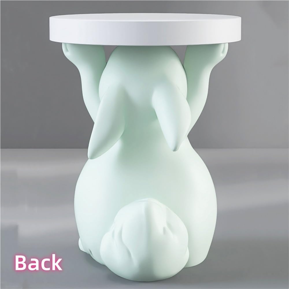 Side Table for Couch, Cute Style Rabbit Shape End Table, Living Room Decor with Resin Materials, Modern Side Table, Animal Entryway Table for Reception(White)