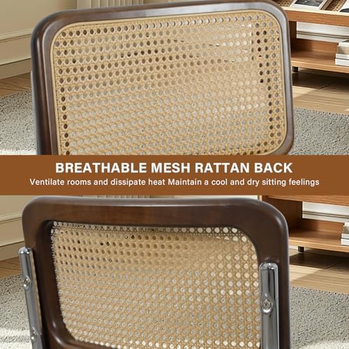Rattan Dining Chairs Set of 2,Linen Cesca Chair Kitchen Chair,Coffee2 | VICBARLEY Mid Century Modern Dining Chairs,Wood Cane Backrest&Chrome Base,Upholstered Side Chair for Dining Room,Kitchen