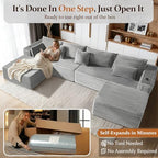 138" Oversized Cloud Sectional Couch, Comfort U Shaped Couch for Living Room, Extra Deep Seats No Assembly, Modular Sofa, Corduroy (Light Grey, 3 Seater+Right Facing Chaise+Ottoman)