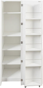 JOYSOURCE 22 in Deep Kitchen Pantry Storage Cabinet with Doors and Adjustable Shelves Tall Large Cupboard with Door Shelving, Wheel Support for Food White