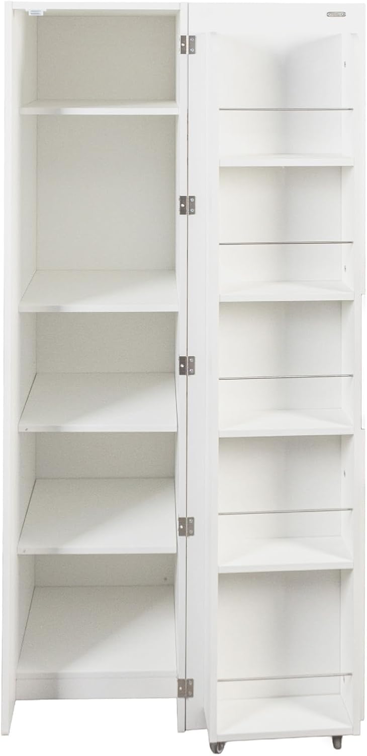 JOYSOURCE 22 in Deep Kitchen Pantry Storage Cabinet with Doors and Adjustable Shelves Tall Large Cupboard with Door Shelving, Wheel Support for Food White