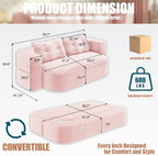 78.7" Futon Sofa Bed, Memory Foam Convertible Couch, Pink | Sophisticated comfort with premium corduroy, one-flip conversion, built-in blanket, and ergonomic support