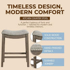 ROME + OAK Parker 26-Inch Backless Counter Stool, Backless Saddle Kitchen Stool in Walnut Finish with Grey Fabric Upholstery Cushion Seat