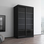 Meble Furniture Aria 2D Wardrobe with Mirror Doors — Spacious Storage with Shelves and Hanging Space — Modern Bedroom Closet — Black, 80" H x 47/59" W x 26" D