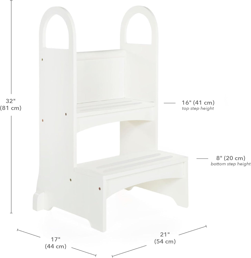 Guidecraft High-Rise Step-Up - White: Two Step Stool with Handles and Safety Non-Slip Treads and Anti-Tip Feet for Kids and Adults- Quality Learning Furniture