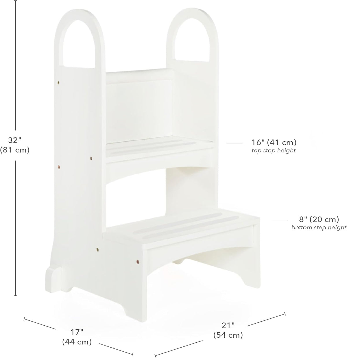 Guidecraft High-Rise Step-Up - White: Two Step Stool with Handles and Safety Non-Slip Treads and Anti-Tip Feet for Kids and Adults- Quality Learning Furniture