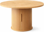 HIPIHOM Round Wooden Dining Table with Storage, 43.3” Wood Tabletop, 2-Piece Semi-Circle Design, Pedestal Base Dining Table for Kitchen & Dining Room, Natural Oak