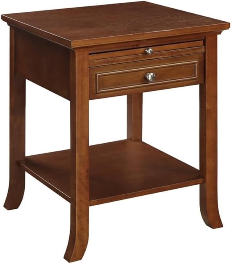 Pemberly Row Contemporary Wood End Table, Espresso Finish, 24" H x 18" W x 18" D, Bottom Shelf and Drawer Storage, Pull-Out Tray, Easy Assembly, Living Room Furniture