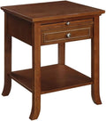 Pemberly Row Contemporary Wood End Table, Espresso Finish, 24" H x 18" W x 18" D, Bottom Shelf and Drawer Storage, Pull-Out Tray, Easy Assembly, Living Room Furniture