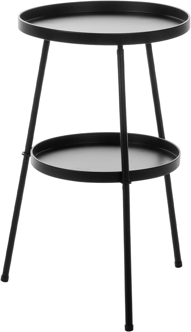 2-Tier Round Metal Coffee Tables Nightstand for Small Spaces,Round End Table,Small Side Table for Indoor Outdoor and Living Room Bedroom or Office, Black
