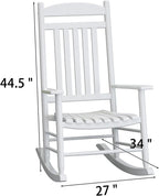 Wooden Outdoor Rocking Chair, Weatherproof Oversized Rocking Chair, Heavy Duty Comfort with 350 lbs Weight Capacity, Solid Relaxing Rocker with High Back for Patio, Porch, Living Room (white)