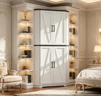 Dripex 71" White Corner Pantry Cabinet, Farmhouse Tall Storage Cabinet with Doors, Adjustable Shelves & LED Light, Kitchen Food Cabinet for Living/Dining Room